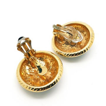 Ronni - round goldtone sun earrings with blue enamel - Bliinkt