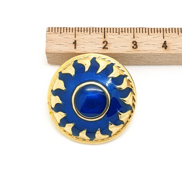 Ronni - round goldtone sun earrings with blue enamel - Bliinkt