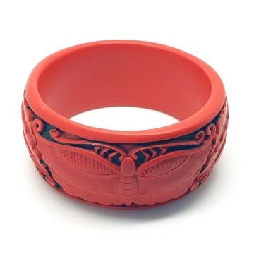 Red and black chinese cinnabar butterfly bangle - Bliinkt