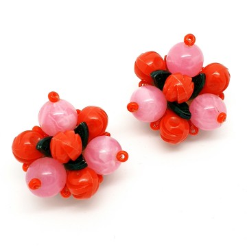 Red & pink plastic clip earrings