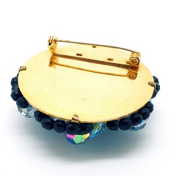 Round blue and black beaded brooch - Bliinkt