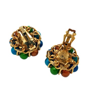 Round earrings with multicoloured beads green orange blue turquoise - Bliinkt