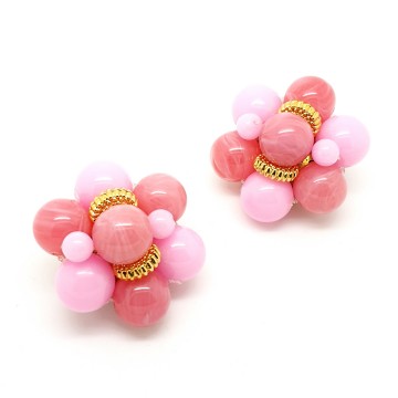 Pink plastic beads clip earrings - Bliinkt