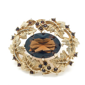 Sarah Coventry - goldtone oval brooch with topaz - Bliinkt