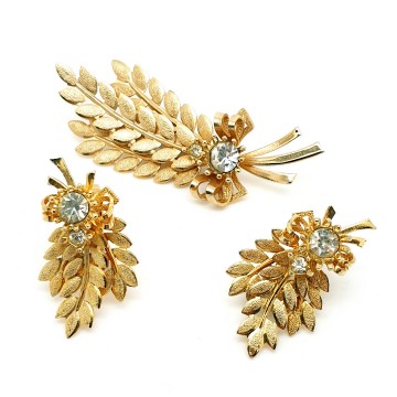 Sarah Coventry 1960 'Harvest Time' goudkleurige broche en oorbellen