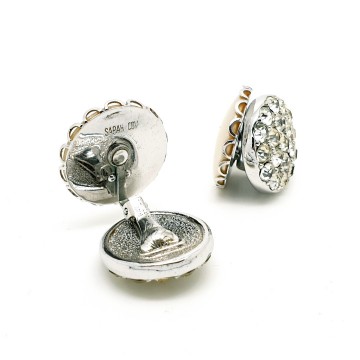 Sarah Coventry Pearl Wardrobe reversable clips with clear strass and mother of pearl
