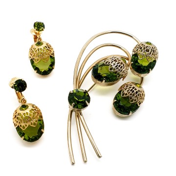 Sarah coventry 'Touch of Elegance' smaragdgroene set