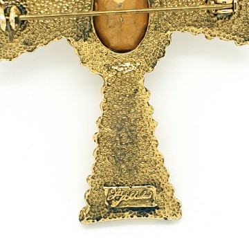 Schubert - large goldtone cross brooch pendant - Bliinkt