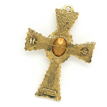 Schubert - large goldtone cross brooch pendant - Bliinkt