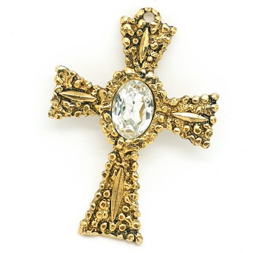 Schubert - large goldtone cross brooch pendant - Bliinkt
