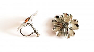 Set van zilveren bloembroche en oorbellen met donkergele rhinstones als hart gemerkt sterling oorbellen