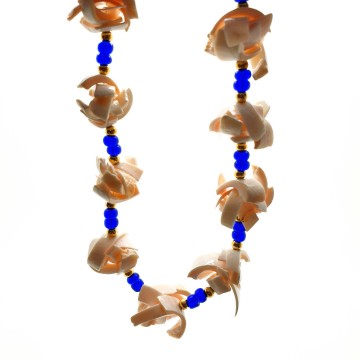 Light salmon coloured necklace and bracelet with tiny royal blue beads - Bliinkt