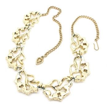 Short goldtone 50s necklace with faux pearls and ab rhinestones - Bliinkt