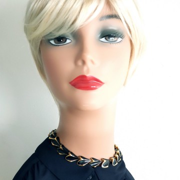 Short goldtone black enamelled necklace numbered 3038 - Bliinkt