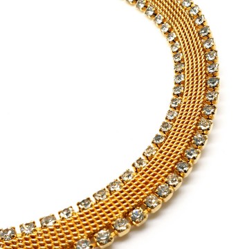 Short goldtone necklace with clear rhinestones