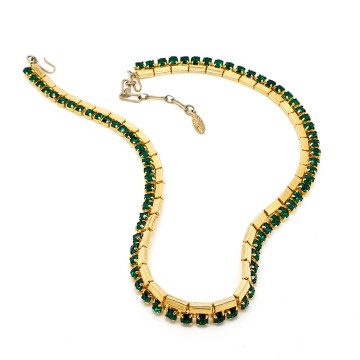 Short goldtone necklace with green rhinestones