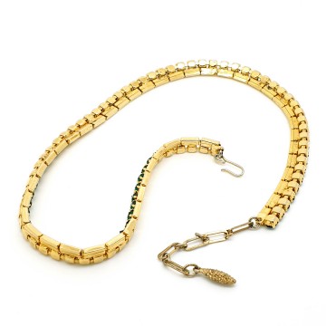 Short goldtone necklace with green rhinestones