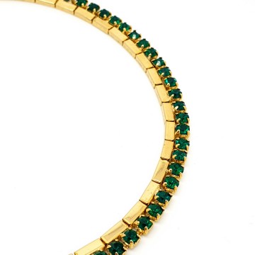 Short goldtone necklace with green rhinestones