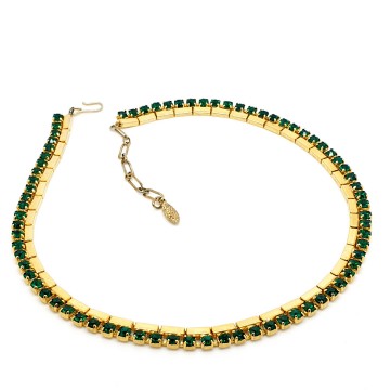 Short goldtone necklace with green rhinestones