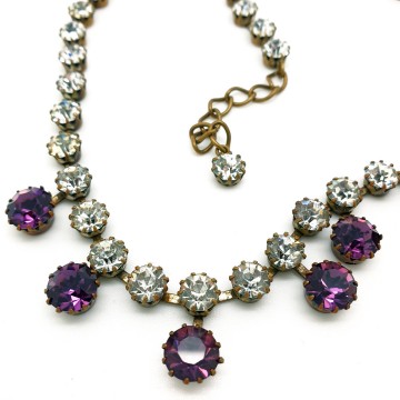 Short 50s necklace with clear and purple rhinestones - Bliinkt