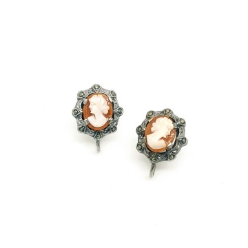Silver cameo earrings with marcasites - Bliinkt
