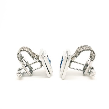 Silvertone square cufflinks with blue green rivoli rhinestone - Bliinkt