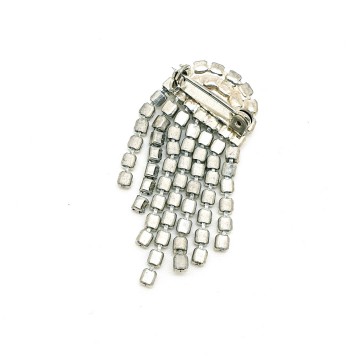 Silvertone dangle brooch with clear rhinestones