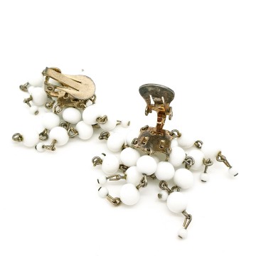 Silvertone earrings with 8 white strands of glass beads
