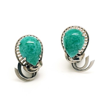 Silvertone earrings with turquoise teardrop shaped stone - Bliinkt