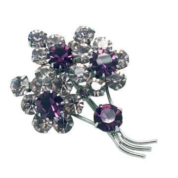 Silvertone bouquet flower brooch with lilac and purple rhinestone flowers - Bliinkt