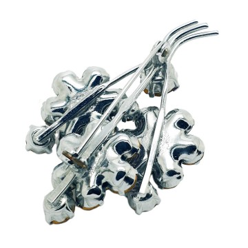 Silvertone bouquet flower brooch with lilac and purple rhinestone flowers - Bliinkt