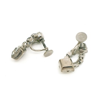 Zilverkleurige heldere strassoorbellen met schroefsluiting 50's