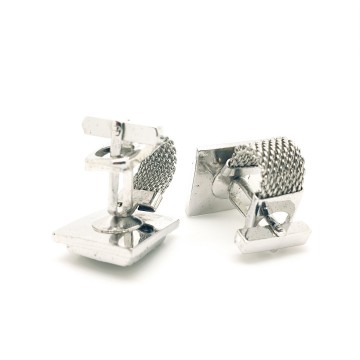 Silvertone square cufflinks with blue green rivoli rhinestone - Bliinkt