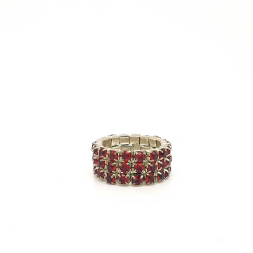 Silvertone expansion ring with red rhinestones - Bliinkt