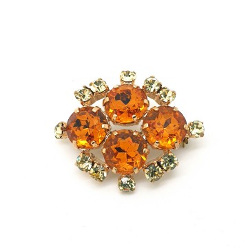 Small amber coloured and pale yellow rhinestone brooch - Bliinkt