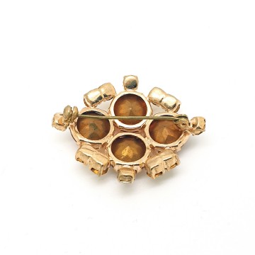 Small amber coloured and pale yellow rhinestone brooch - Bliinkt