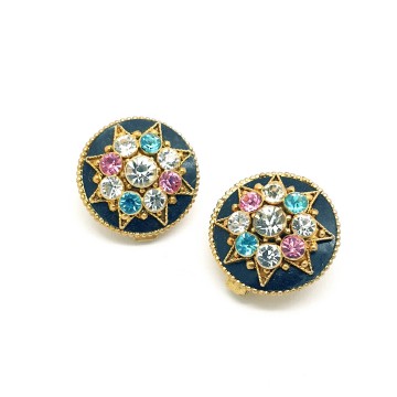 Small earrings with black front and multicoloured rhinestones - Bliinkt
