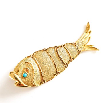 Sphinx - flexible fish brooch with turquoise eye - Bliinkt