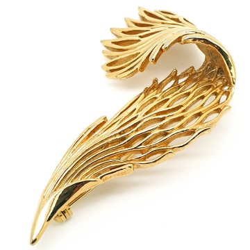 Sphinx - goldtone open work leaf brooch - Bliinkt