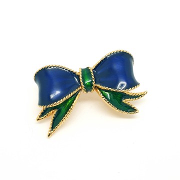 Sphinx - little goldtone blue and green enamelled bow brooch - Bliinkt