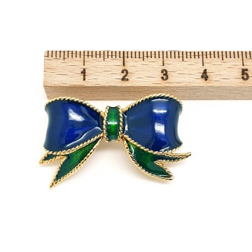 Sphinx - little goldtone blue and green enamelled bow brooch - Bliinkt