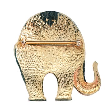 Sphinx - goldtone elephant brooch with clear rhinestones and red rhinestone eye - Bliinkt