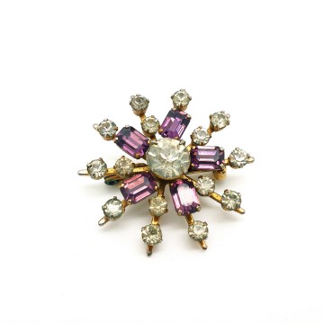 50s Star brooch with purple and clear rhinestones - Bliinkt