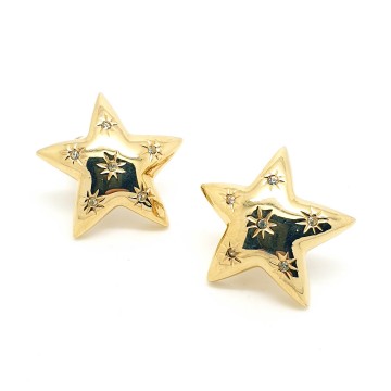 Star shaped goldtone earrings with clear rhinestones - Bliinkt