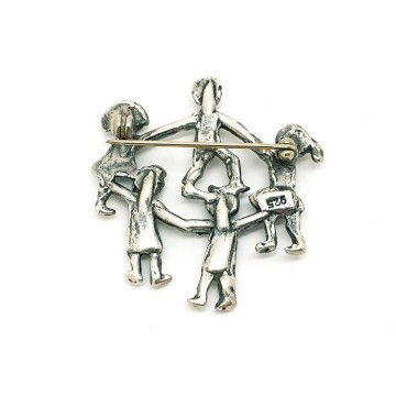 Sterling silver brooch children dancing in circle