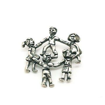 Sterling silver brooch children dancing in circle