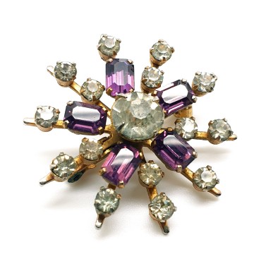 50s Star brooch with purple and clear rhinestones - Bliinkt