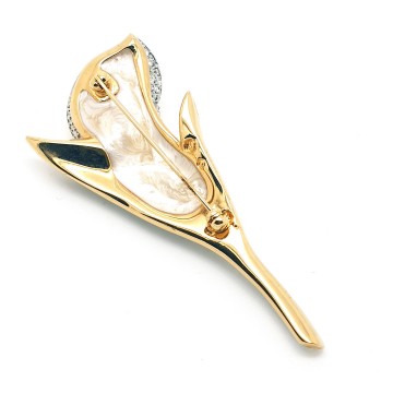 Swarovski Calla Lily brooch with clear Swarovski crystals and faux drop shaped pearl