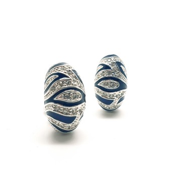 Silvertone tiger earrings with black enamel and clear rhinestones - Bliinkt