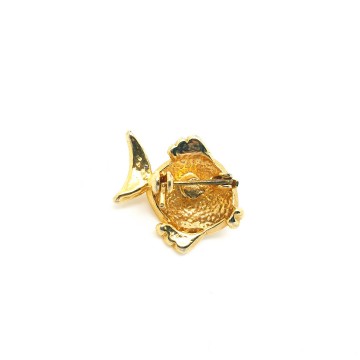 Tiny goldtone yellow gold orange enamelled fish brooch - Bliinkt